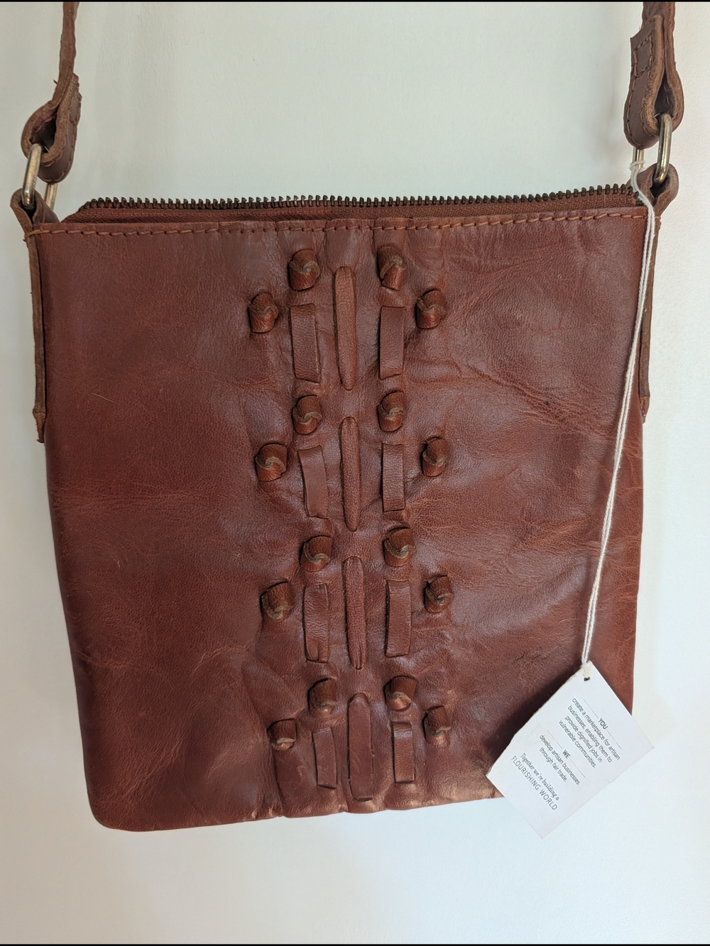 Noonday Collection Brown Woven Detail Leather Crossbody